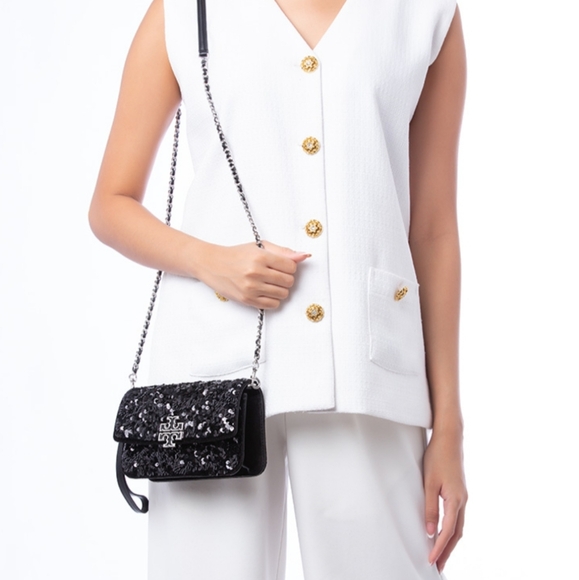 TORY BURCH BRITTEN SEQUIN CONVERTIBLE CROSSBODY BAG FORMAL EVENING CLUTCH - Picture 12 of 12